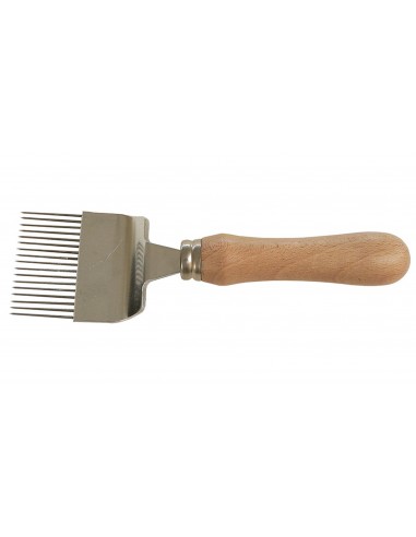 Uncapping fork with wooden handle, straight pins