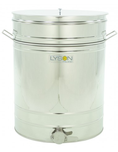 Vasca di decantazione inox 200 l / ~280 kg, con valvola inox 2", con maniglie, con setaccio inox - CLASSICO