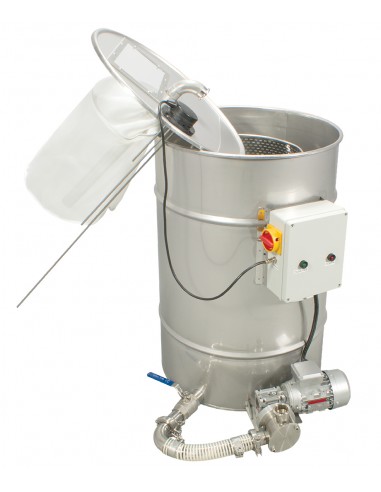 Honey filter with pump on the barrel