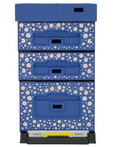 Beehive Dadant OPTIMA, painted (dark blue), print-daisies,  unassembled
