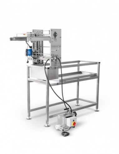 Table à désoperculer avec désoperculeuse avec alimentateur à chaîne 230V, circuit fermé, sur châssis - MINIMA LINE