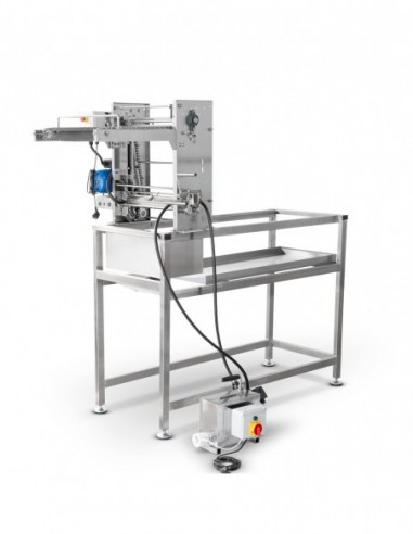 Uncapping table with uncapping machine with chain feeder 230V, closed circuit, on a frame - MINIMA LINE