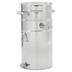 Vasca di decantazione in acciaio inox da 70 l con maniglie, valvola di scarico supplementare e setaccio conico Vasca di decantazione in acciaio inox da 70 l con maniglie, valvola di scarico supplementare e setaccio conico
