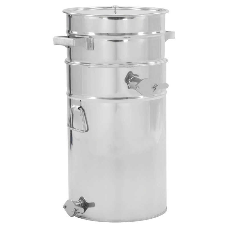Stainless steel settling tank 70 l with handles, additional drain valve and conical sieve