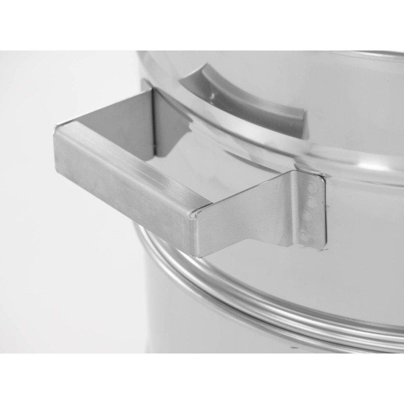 Vasca di decantazione in acciaio inox da 70 l con maniglie, valvola di scarico supplementare e setaccio conico Vasca di decantazione in acciaio inox da 70 l con maniglie, valvola di scarico supplementare e setaccio conico