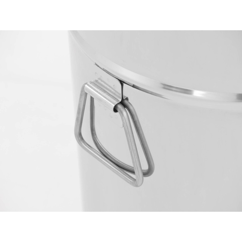 Vasca di decantazione in acciaio inox da 70 l con maniglie, valvola di scarico supplementare e setaccio conico Vasca di decantazione in acciaio inox da 70 l con maniglie, valvola di scarico supplementare e setaccio conico